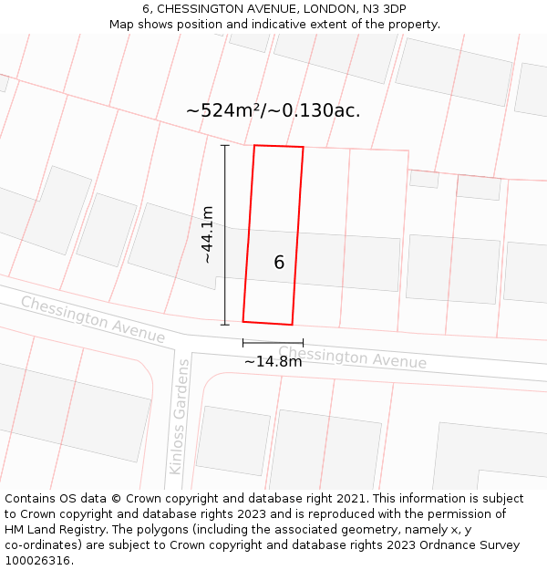 6, CHESSINGTON AVENUE, LONDON, N3 3DP: Plot and title map