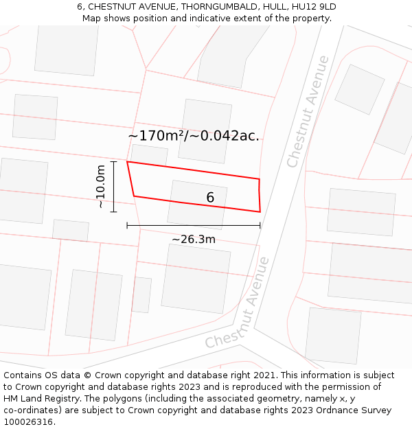 6, CHESTNUT AVENUE, THORNGUMBALD, HULL, HU12 9LD: Plot and title map