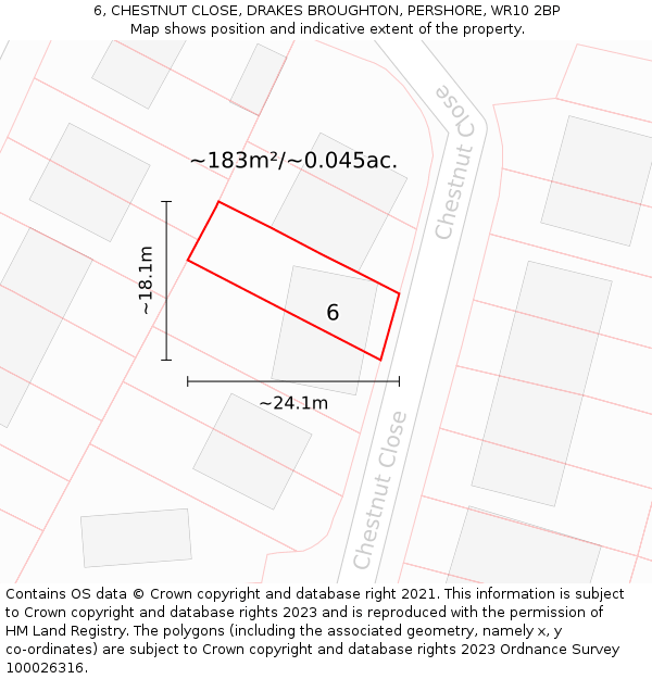 6, CHESTNUT CLOSE, DRAKES BROUGHTON, PERSHORE, WR10 2BP: Plot and title map