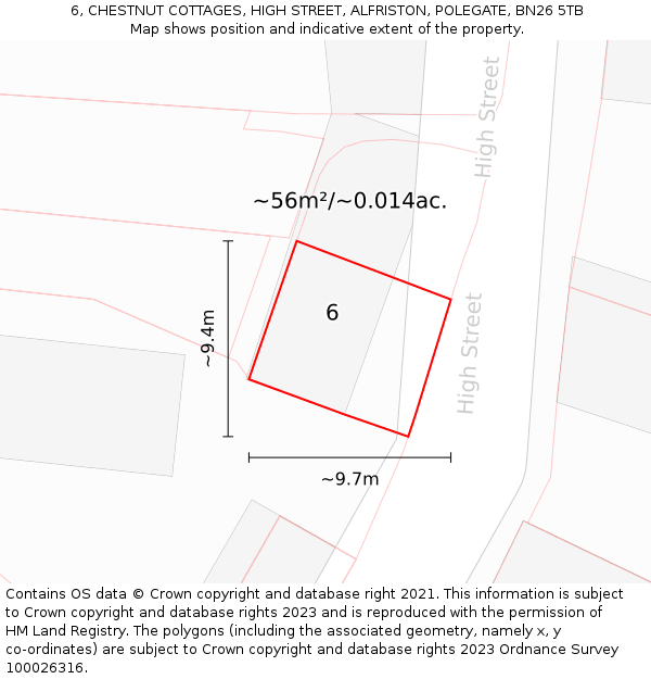 6, CHESTNUT COTTAGES, HIGH STREET, ALFRISTON, POLEGATE, BN26 5TB: Plot and title map