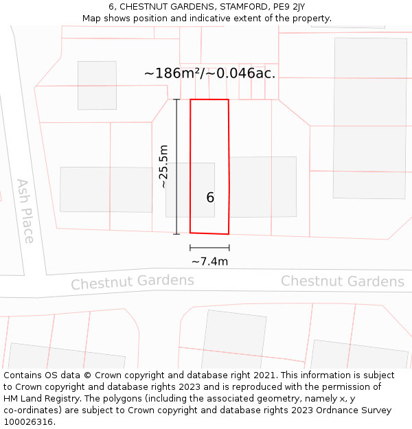 6, CHESTNUT GARDENS, STAMFORD, PE9 2JY: Plot and title map