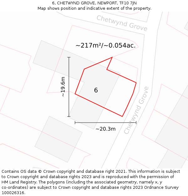 6, CHETWYND GROVE, NEWPORT, TF10 7JN: Plot and title map