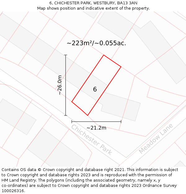 6, CHICHESTER PARK, WESTBURY, BA13 3AN: Plot and title map