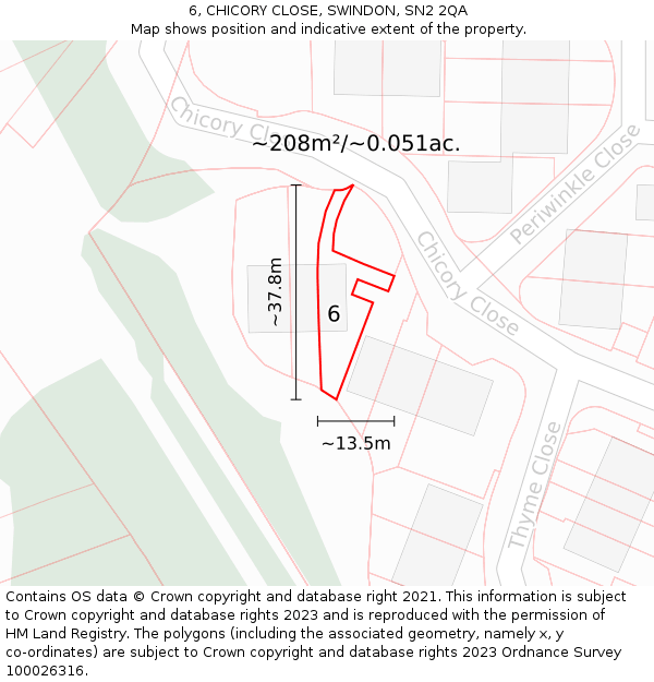 6, CHICORY CLOSE, SWINDON, SN2 2QA: Plot and title map