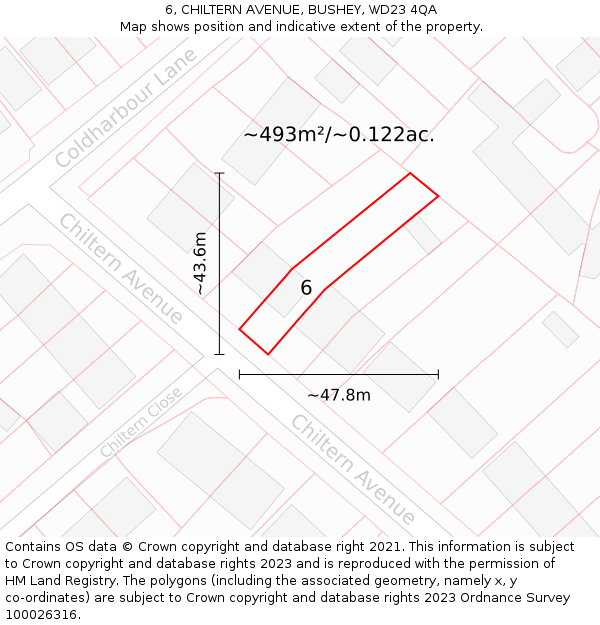 6, CHILTERN AVENUE, BUSHEY, WD23 4QA: Plot and title map