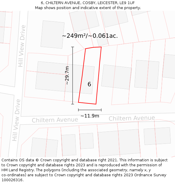 6, CHILTERN AVENUE, COSBY, LEICESTER, LE9 1UF: Plot and title map