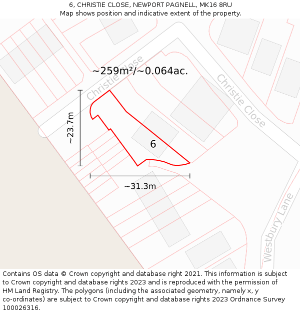 6, CHRISTIE CLOSE, NEWPORT PAGNELL, MK16 8RU: Plot and title map