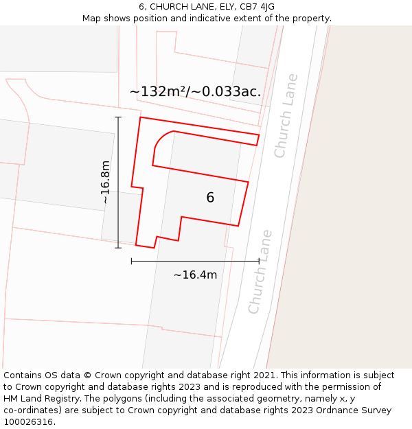 6, CHURCH LANE, ELY, CB7 4JG: Plot and title map