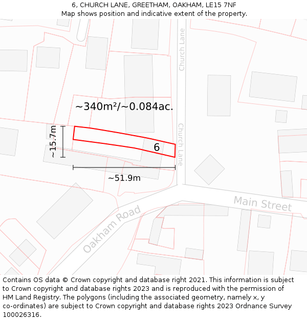 6, CHURCH LANE, GREETHAM, OAKHAM, LE15 7NF: Plot and title map