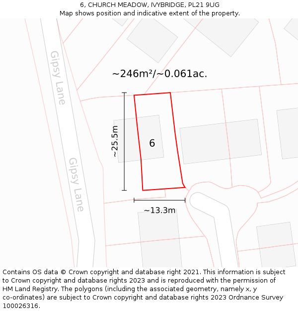 6, CHURCH MEADOW, IVYBRIDGE, PL21 9UG: Plot and title map