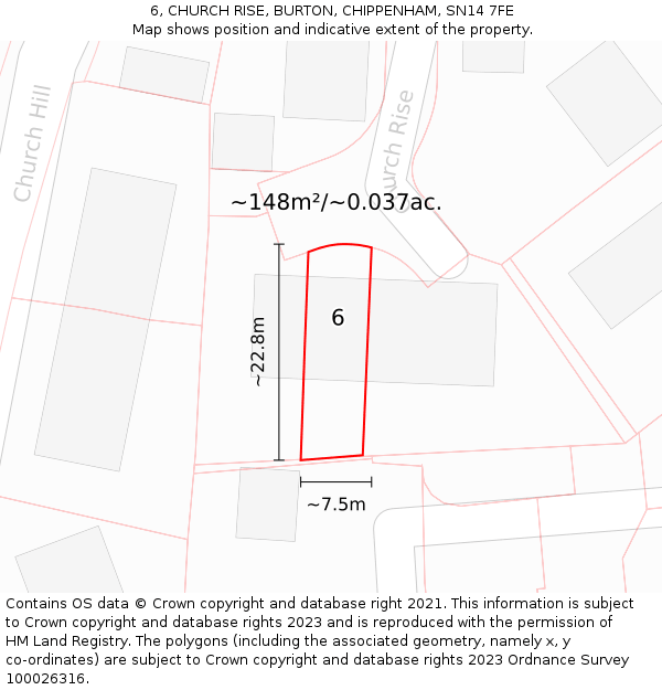 6, CHURCH RISE, BURTON, CHIPPENHAM, SN14 7FE: Plot and title map