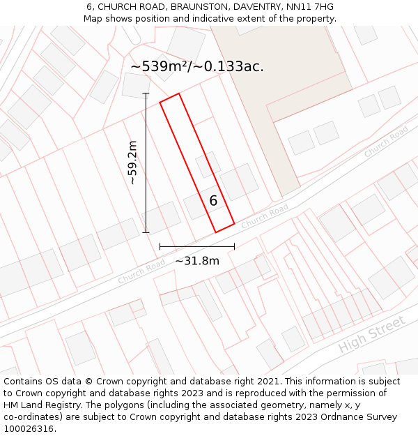 6, CHURCH ROAD, BRAUNSTON, DAVENTRY, NN11 7HG: Plot and title map