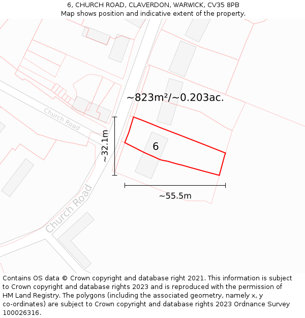 6, CHURCH ROAD, CLAVERDON, WARWICK, CV35 8PB: Plot and title map