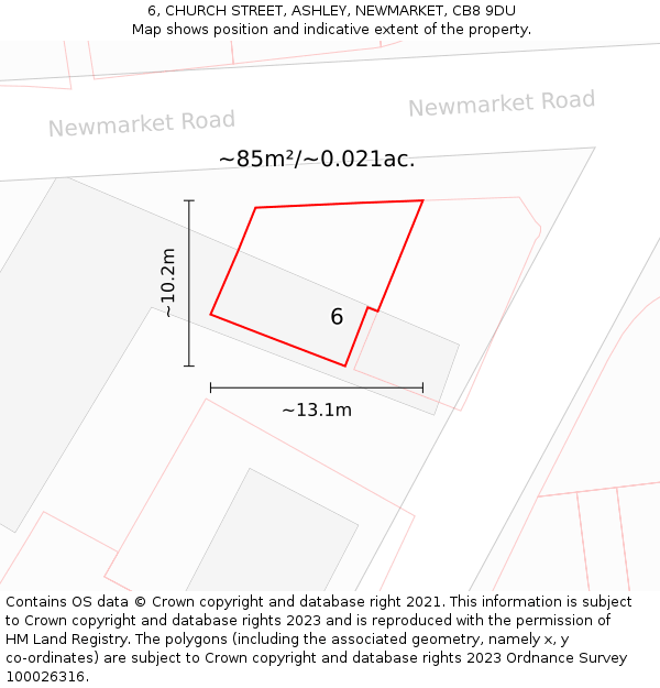 6, CHURCH STREET, ASHLEY, NEWMARKET, CB8 9DU: Plot and title map