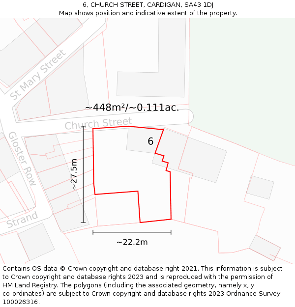 6, CHURCH STREET, CARDIGAN, SA43 1DJ: Plot and title map