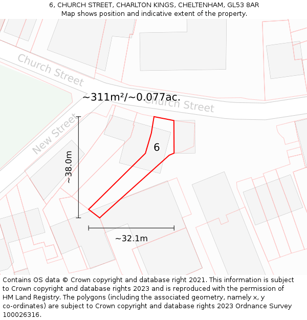 6, CHURCH STREET, CHARLTON KINGS, CHELTENHAM, GL53 8AR: Plot and title map