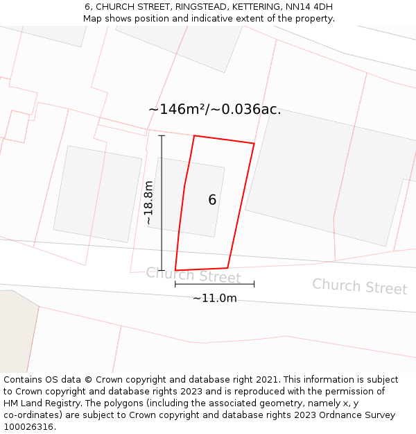 6, CHURCH STREET, RINGSTEAD, KETTERING, NN14 4DH: Plot and title map