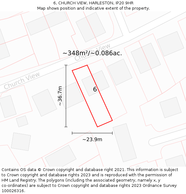6, CHURCH VIEW, HARLESTON, IP20 9HR: Plot and title map