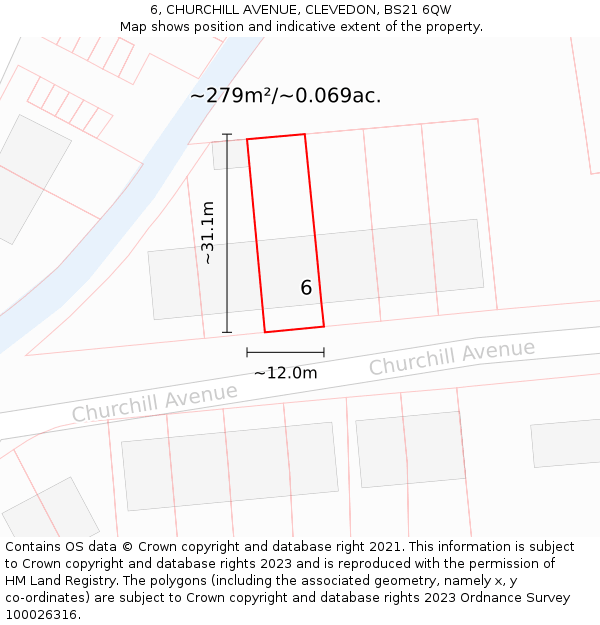 6, CHURCHILL AVENUE, CLEVEDON, BS21 6QW: Plot and title map