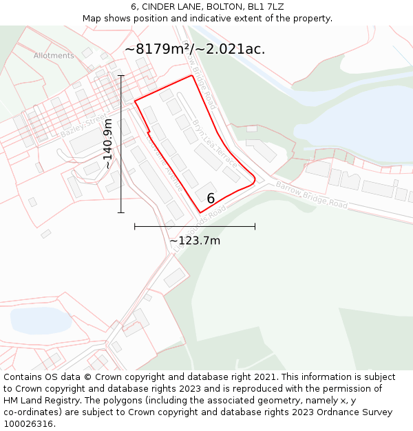 6, CINDER LANE, BOLTON, BL1 7LZ: Plot and title map