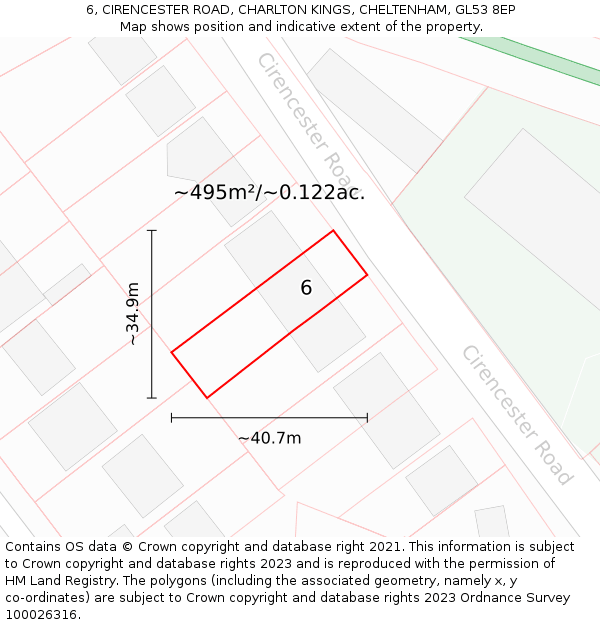 6, CIRENCESTER ROAD, CHARLTON KINGS, CHELTENHAM, GL53 8EP: Plot and title map