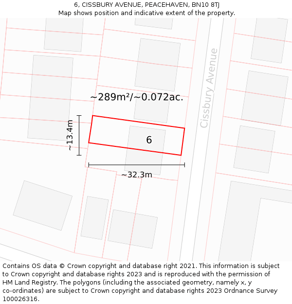 6, CISSBURY AVENUE, PEACEHAVEN, BN10 8TJ: Plot and title map