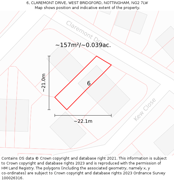 6, CLAREMONT DRIVE, WEST BRIDGFORD, NOTTINGHAM, NG2 7LW: Plot and title map