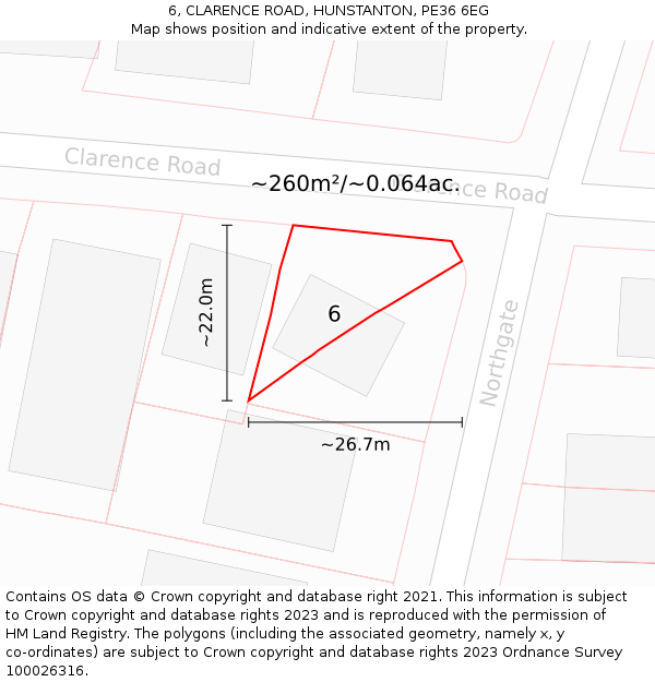 6, CLARENCE ROAD, HUNSTANTON, PE36 6EG: Plot and title map