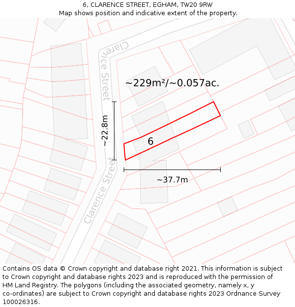 6, CLARENCE STREET, EGHAM, TW20 9RW: Plot and title map