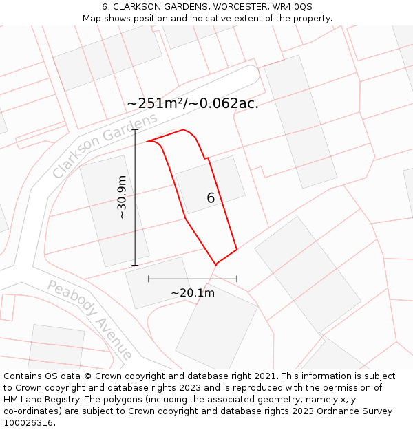 6, CLARKSON GARDENS, WORCESTER, WR4 0QS: Plot and title map