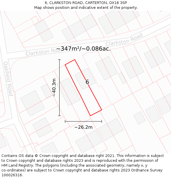 6, CLARKSTON ROAD, CARTERTON, OX18 3SP: Plot and title map