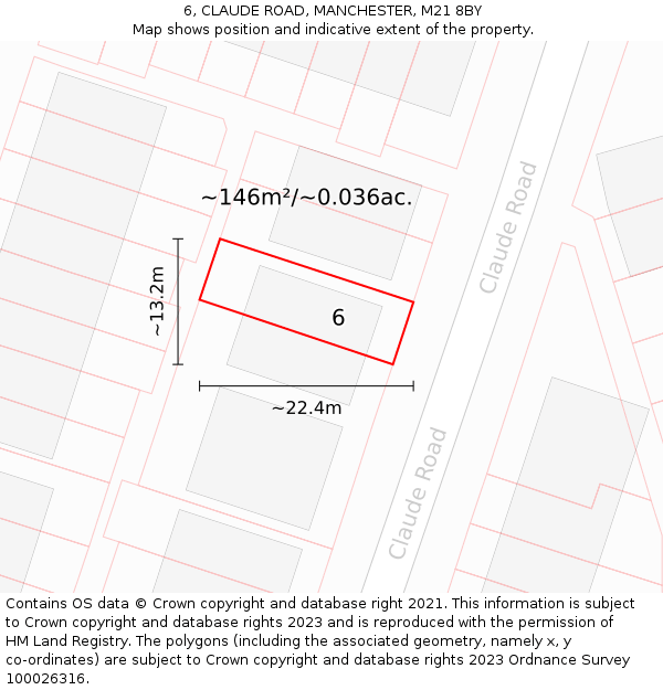 6, CLAUDE ROAD, MANCHESTER, M21 8BY: Plot and title map