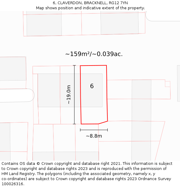 6, CLAVERDON, BRACKNELL, RG12 7YN: Plot and title map