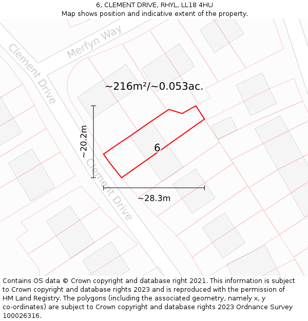 6, CLEMENT DRIVE, RHYL, LL18 4HU: Plot and title map