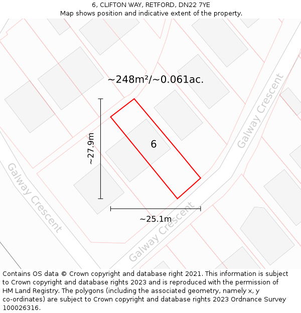 6, CLIFTON WAY, RETFORD, DN22 7YE: Plot and title map