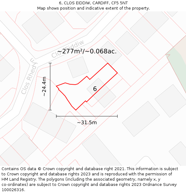 6, CLOS EIDDIW, CARDIFF, CF5 5NT: Plot and title map