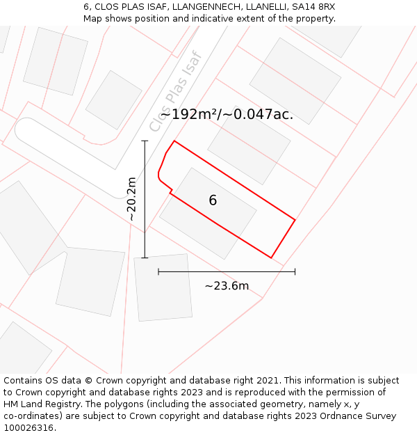 6, CLOS PLAS ISAF, LLANGENNECH, LLANELLI, SA14 8RX: Plot and title map