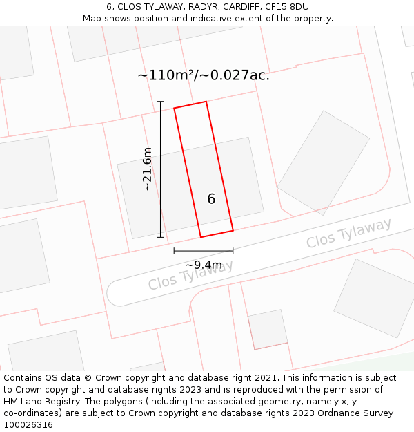 6, CLOS TYLAWAY, RADYR, CARDIFF, CF15 8DU: Plot and title map