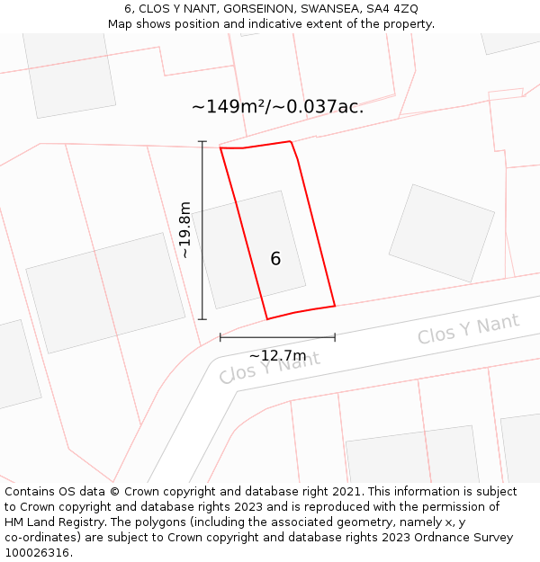 6, CLOS Y NANT, GORSEINON, SWANSEA, SA4 4ZQ: Plot and title map