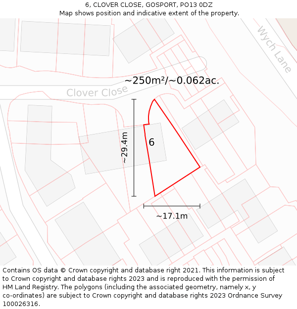 6, CLOVER CLOSE, GOSPORT, PO13 0DZ: Plot and title map