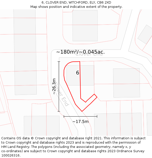 6, CLOVER END, WITCHFORD, ELY, CB6 2XD: Plot and title map