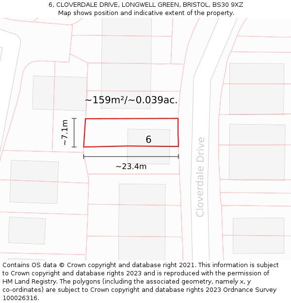 6, CLOVERDALE DRIVE, LONGWELL GREEN, BRISTOL, BS30 9XZ: Plot and title map