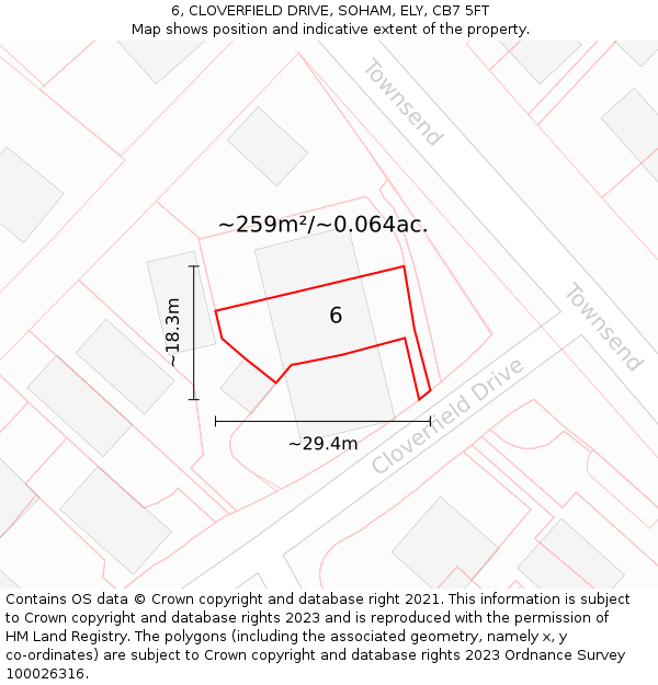 6, CLOVERFIELD DRIVE, SOHAM, ELY, CB7 5FT: Plot and title map