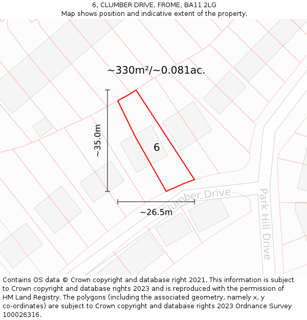 6, CLUMBER DRIVE, FROME, BA11 2LG: Plot and title map