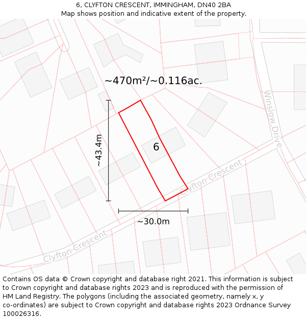 6, CLYFTON CRESCENT, IMMINGHAM, DN40 2BA: Plot and title map