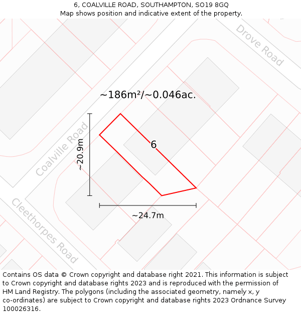 6, COALVILLE ROAD, SOUTHAMPTON, SO19 8GQ: Plot and title map