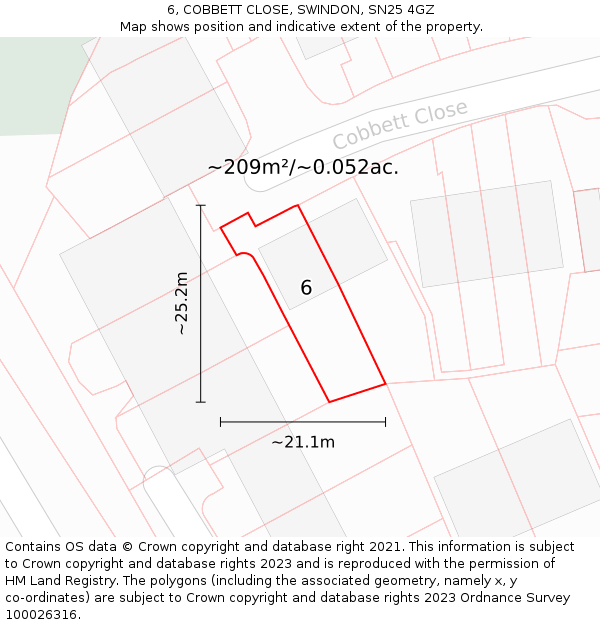 6, COBBETT CLOSE, SWINDON, SN25 4GZ: Plot and title map