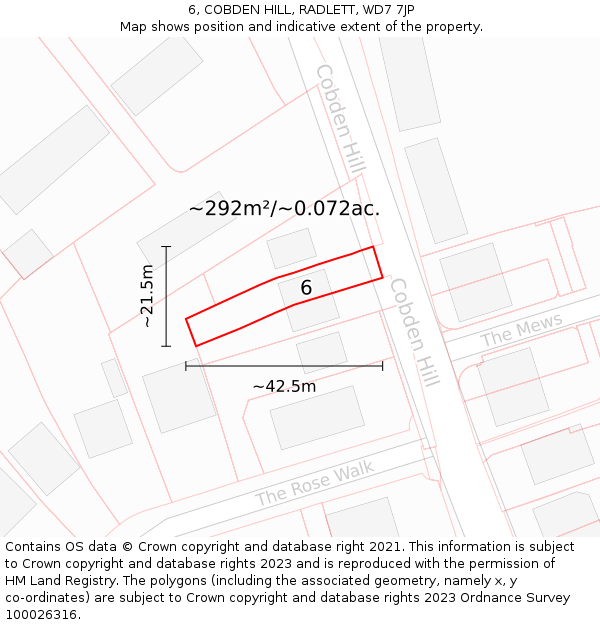 6, COBDEN HILL, RADLETT, WD7 7JP: Plot and title map