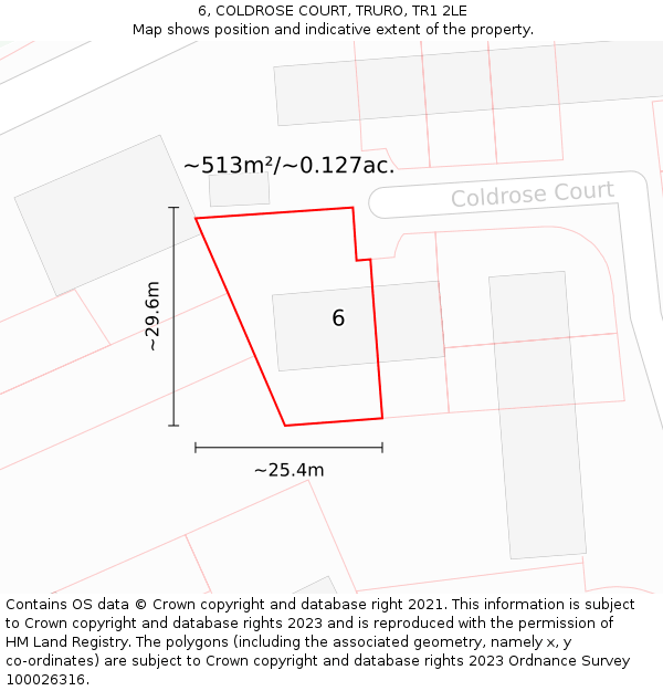 6, COLDROSE COURT, TRURO, TR1 2LE: Plot and title map