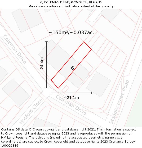 6, COLEMAN DRIVE, PLYMOUTH, PL9 9UN: Plot and title map